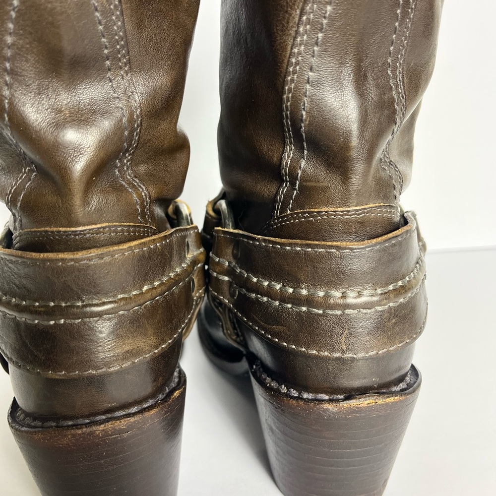 Frye Dark Brown Leather Harness Mid-Calf Boots - Picture 6 of 12
